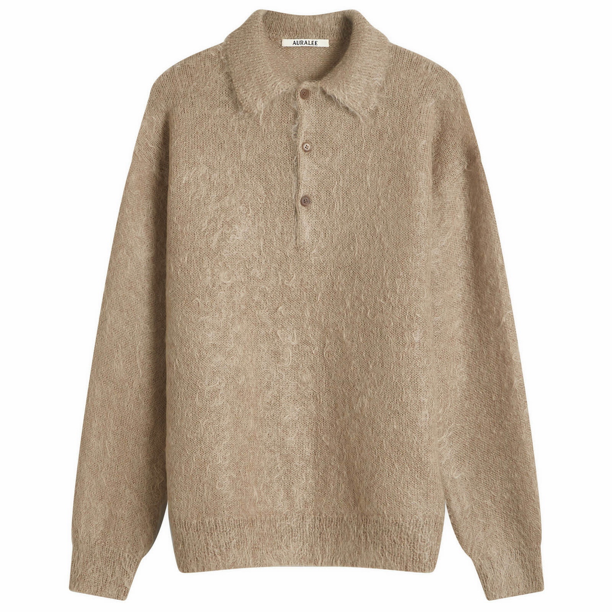 【AURALEE】KID MOHAIR KNIT POLO - BEIGE Auralee Brushed Super Kid Mohair Knit Polo | Beige | Canoe Club