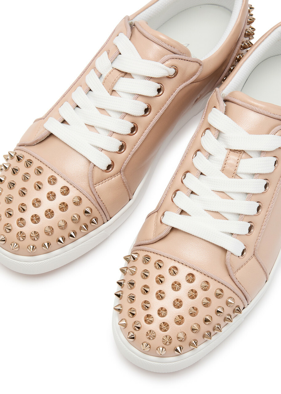 Christian Louboutin Louise Junior Spikes Pearlescent Leather Sneakers Rose