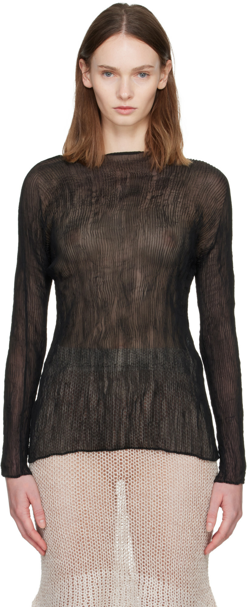 ISSEY MIYAKE Black Chiffon Twist Top