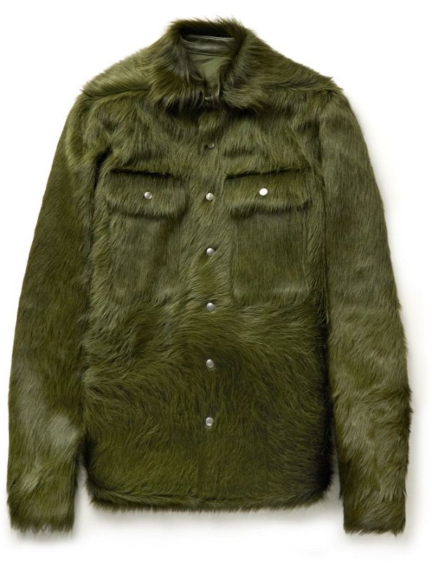 Photo: Rick Owens - Leather-Trimmed Calf Hair Overshirt - Green