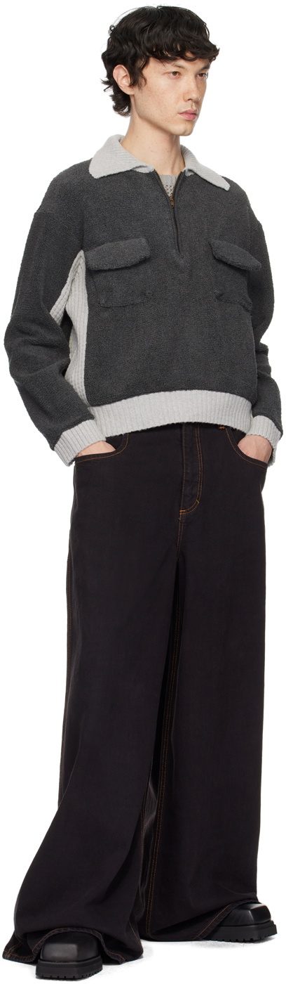 isaboulder towel twin pocket jacket青/グレー Isa Boulder SSENSE Exclusive Gray Towell Twin Pocket Jacket