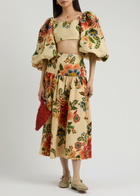 Farm Rio Delicate Garden Printed Cropped Linen top Cream