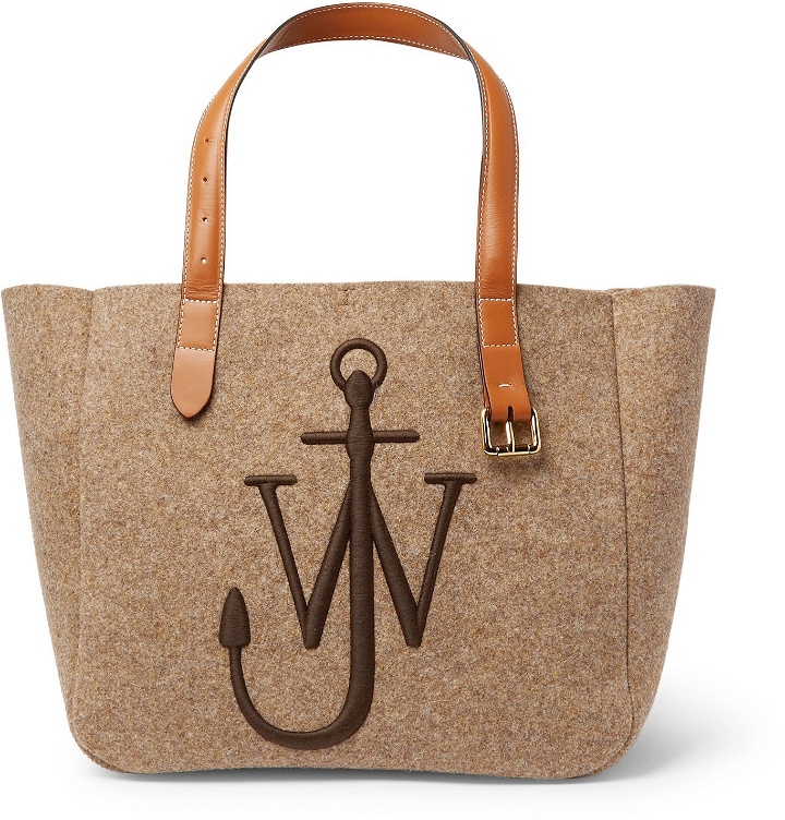 Photo: JW Anderson - Logo-Embroidered Leather-Trimmed Felt Tote Bag - Brown