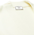 AMI PARIS - Logo-Intarsia Mélange Merino Wool Cardigan - Neutrals