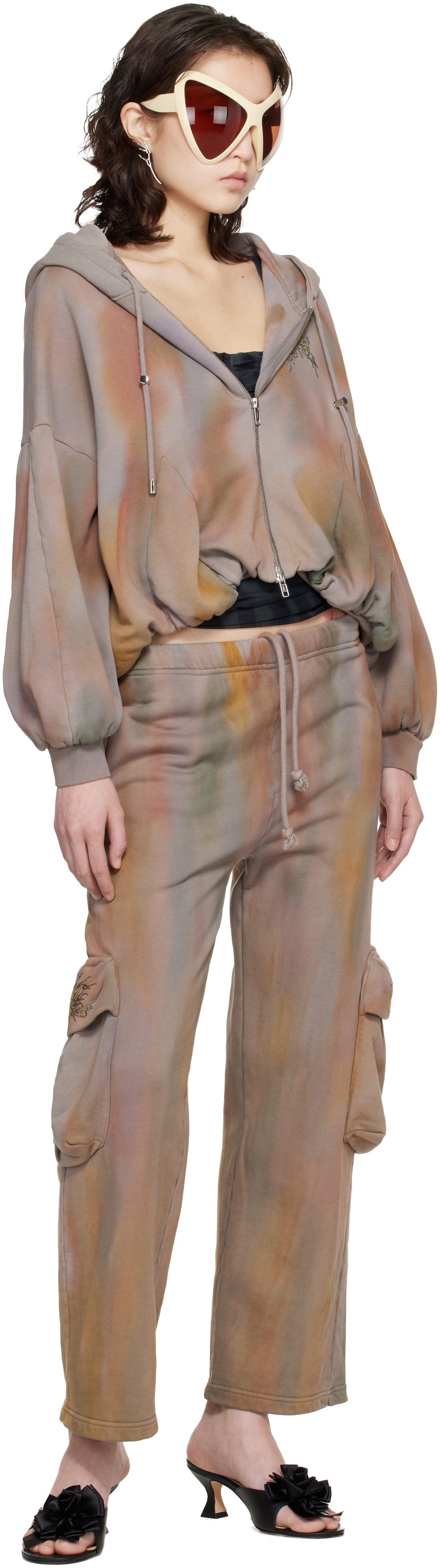Collina Strada Gray Gathered Zip Up Hoodie