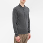 John Smedley Men's Merino Long Sleeve Knit Polo Shirt in Charcoal