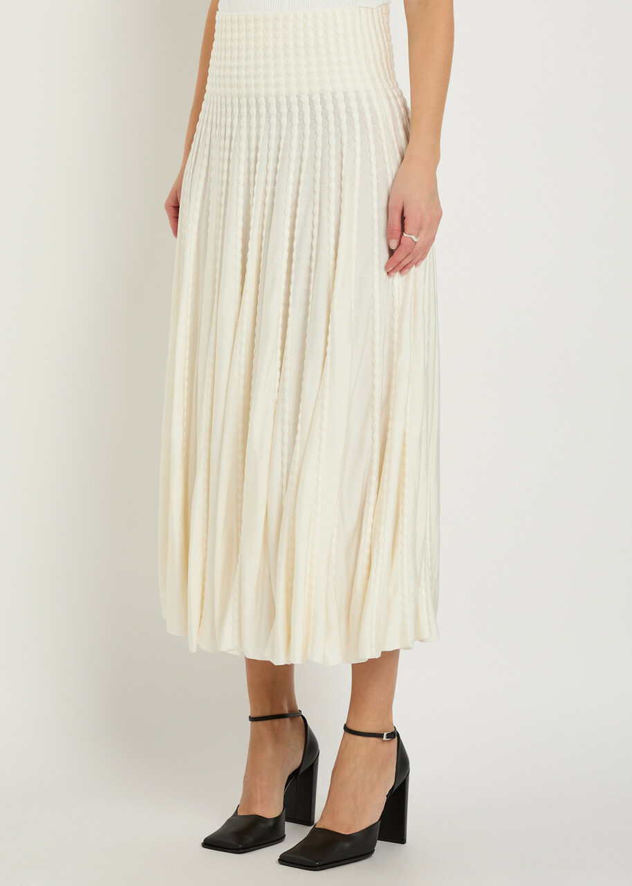 Alaïa Textured Knit Midi Skirt White