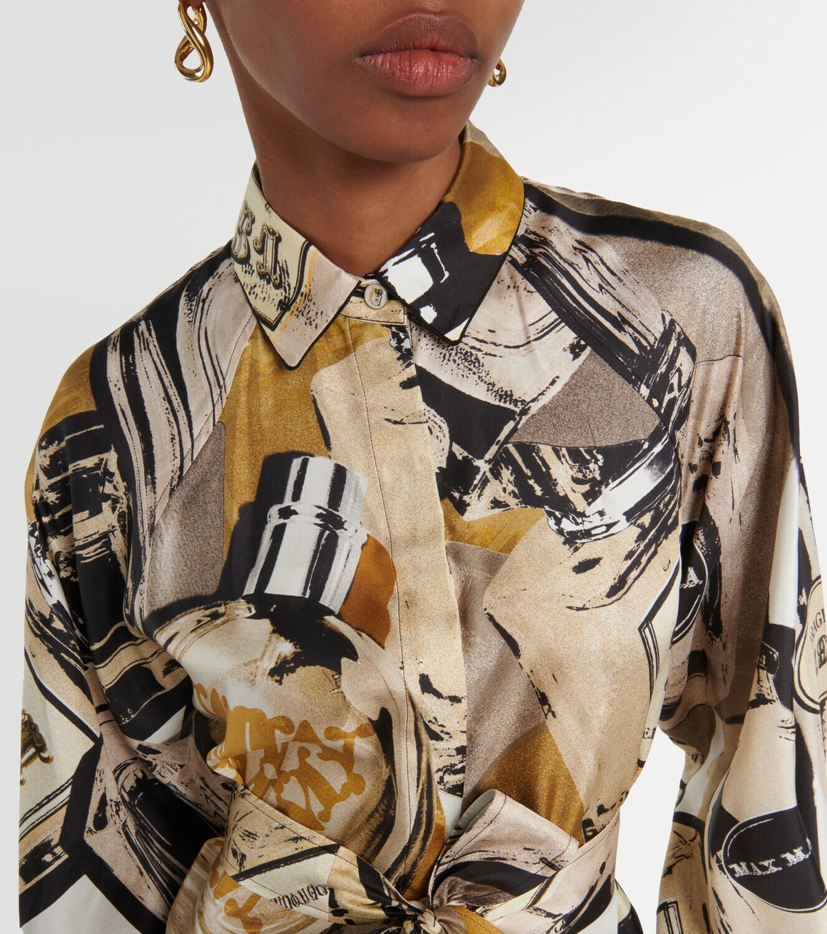 【関税＆送料込み】Max Mara Printed Silk Shirt Dress Printed silk T-shirt dress, beige | Weekend Max Mara