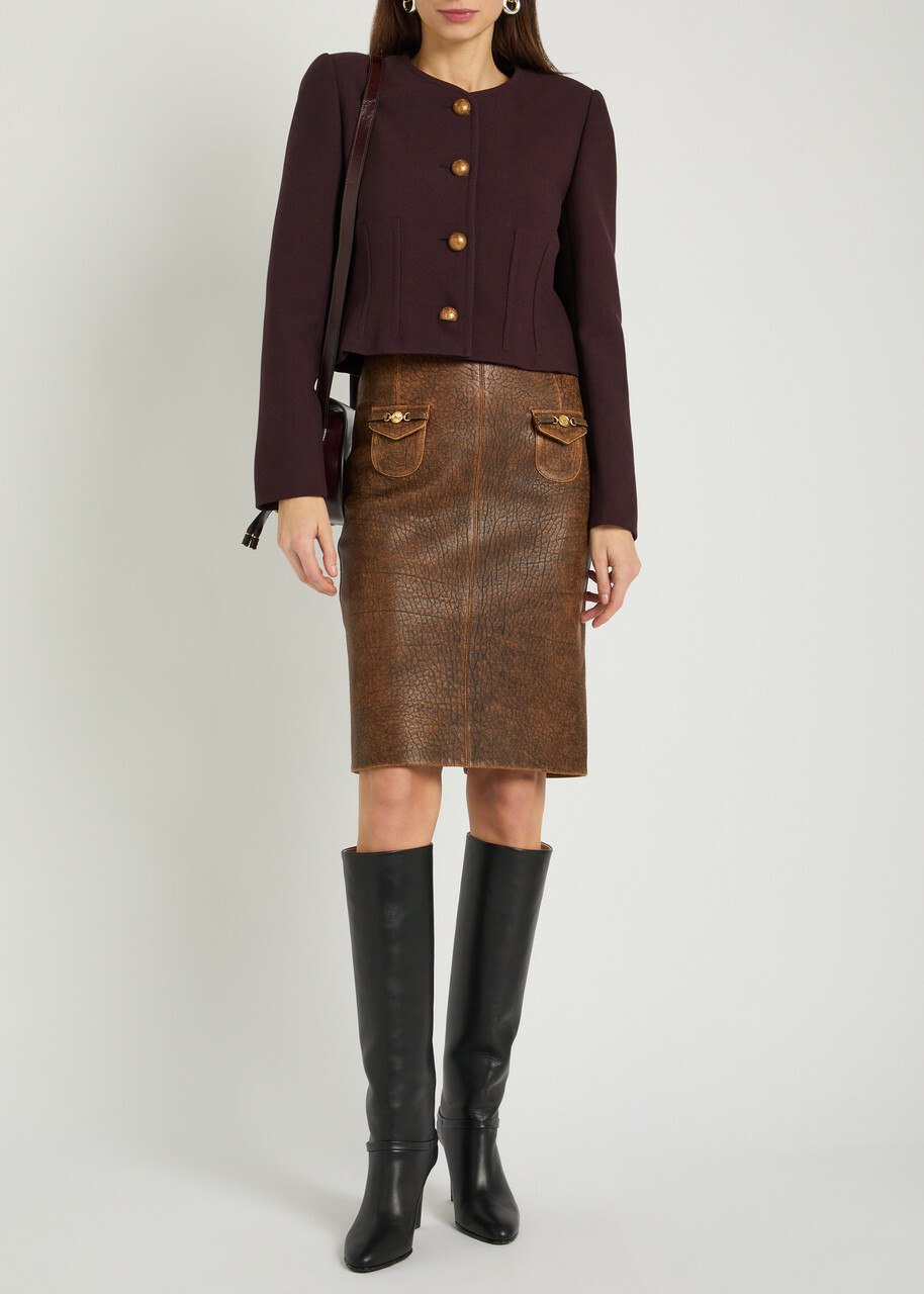 Chloe Leather Midi Skirt Brown