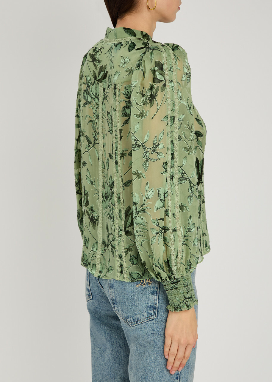 Alice + Olivia Arlette Devoré Chiffon Blouse Green
