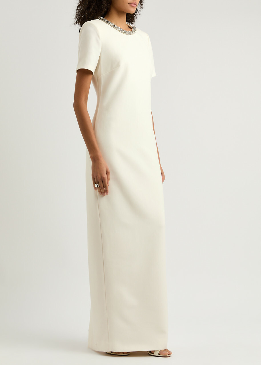 Roland Mouret Crystal-embellished Crepe Maxi Dress Cream Roland Mouret