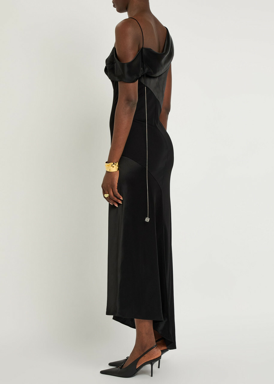 Loewe Draped Satin Gown Black