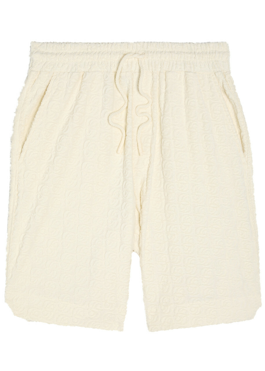 DRÔLE DE Monsieur Monogramme Terry Cotton Shorts Off White