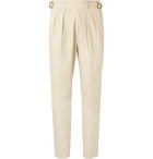 Rubinacci - Manny Tapered Pleated Brushed Stretch-Cotton Twill Trousers - Men - Beige