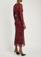 Never Fully Dressed Soho Cherry-print Mesh Midi Dress Black Red