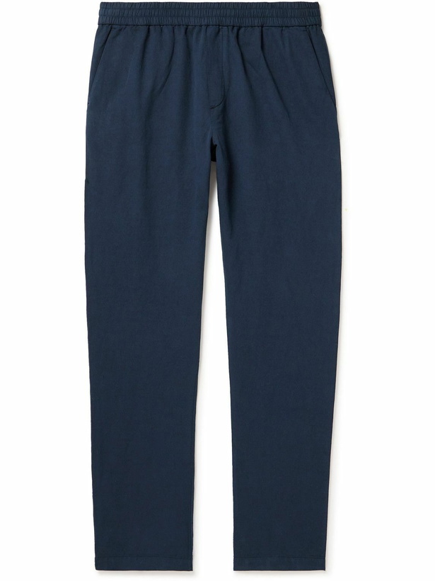 Photo: Sunspel - Straight-Leg Cotton and Linen-Blend Drawstring Trousers - Blue