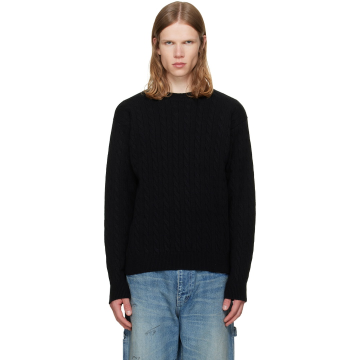 Photo: vowels Black Cable Knit Crewneck Sweater