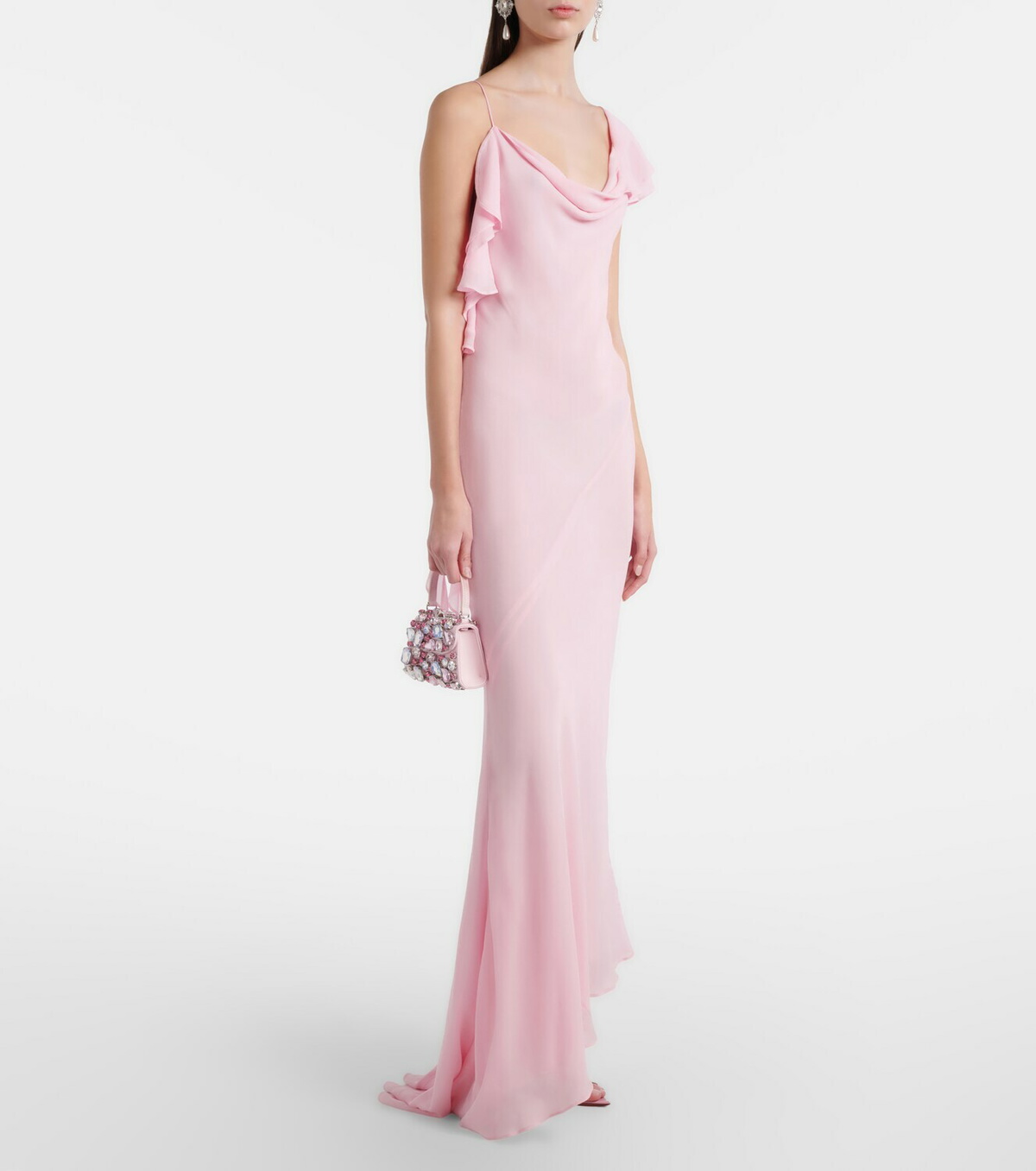 Self-Portrait Ruffled asymmetric georgette gown