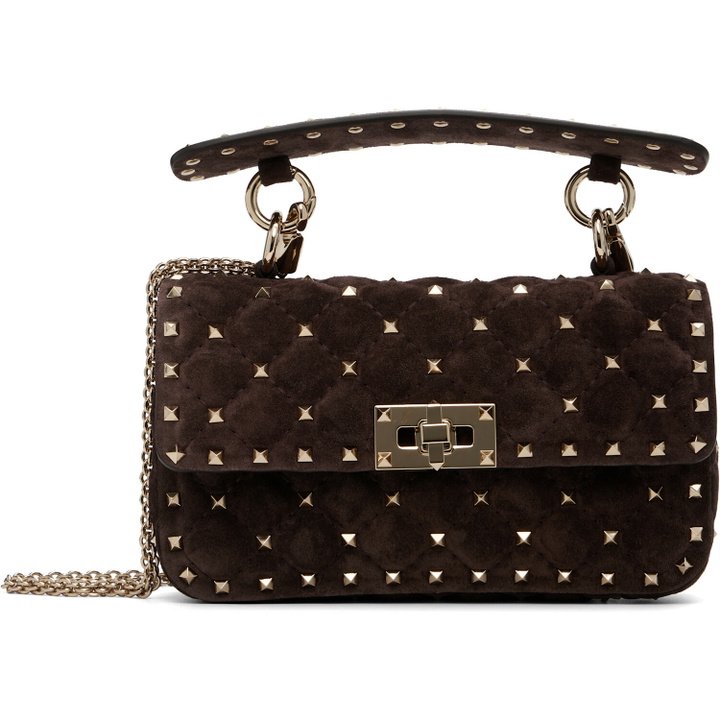 Photo: Valentino Garavani Brown Rockstud Spike Small Suede Bag
