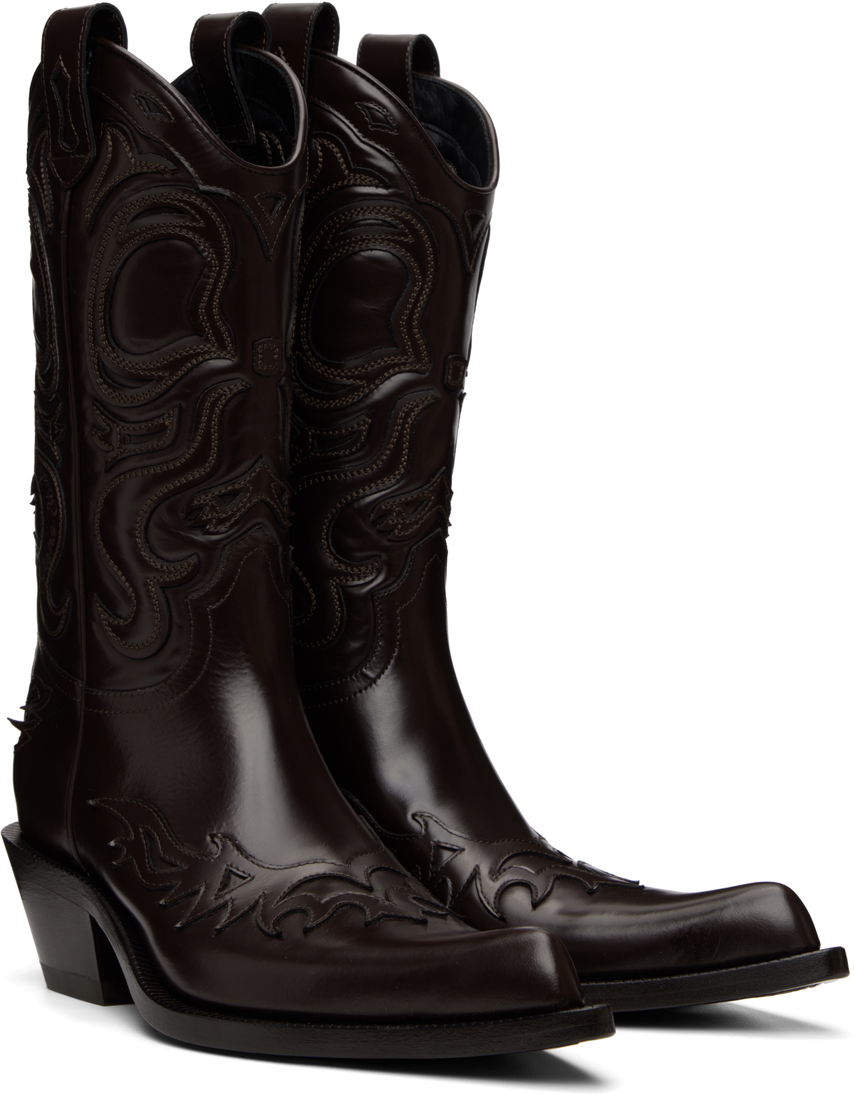 Acne Studios Brown Pointy Leather Cowboy Boots