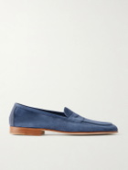 Edward Green - Polperro Leather-Trimmed Suede Penny Loafers - Blue