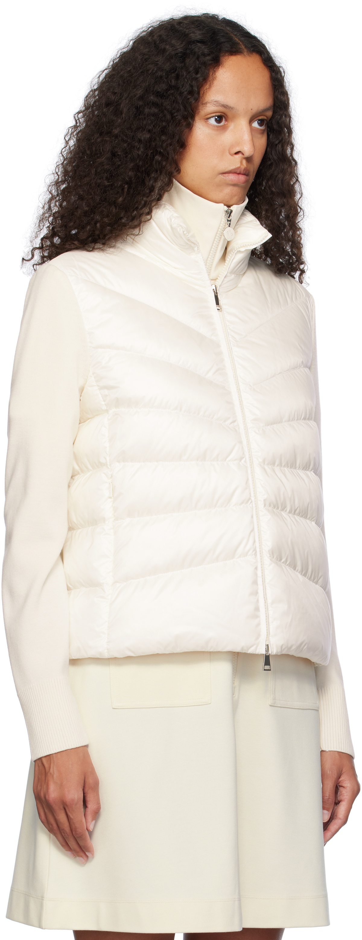 【送料&関税込】Moncler White Down Cardigan Down-paneled wool-blend cardigan in white - Moncler | Mytheresa