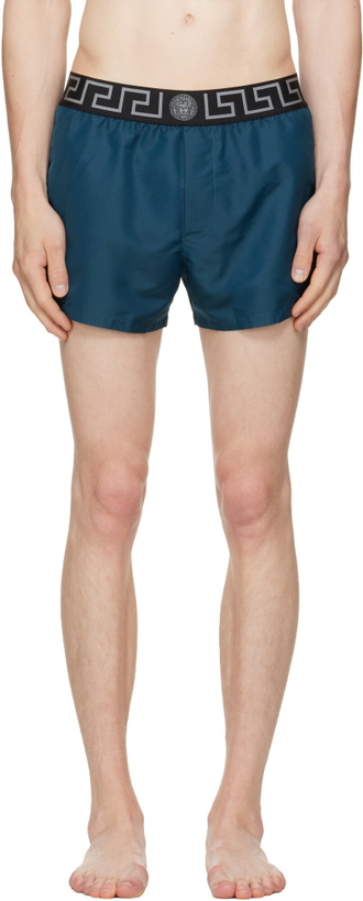Photo: Versace Blue Greca Swim Shorts