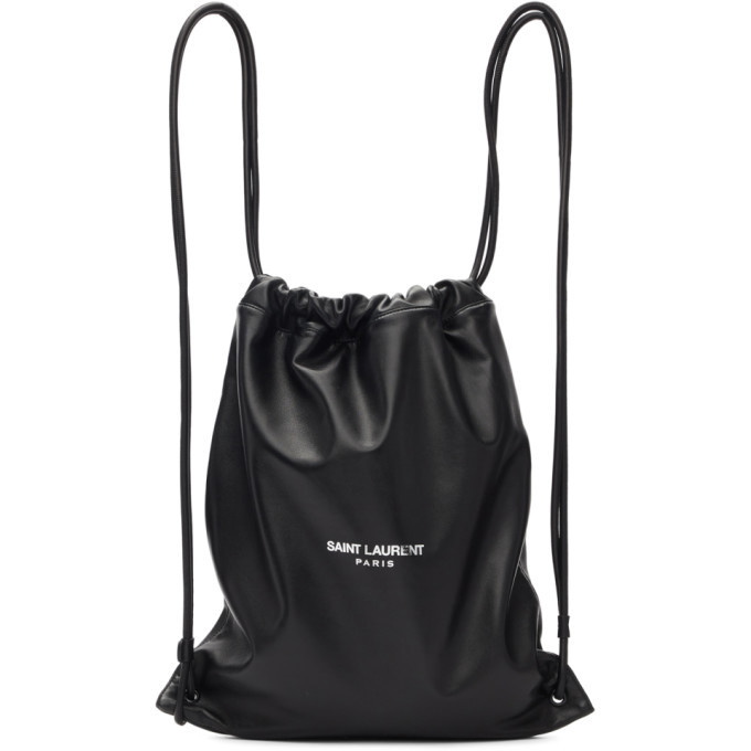 Photo: Saint Laurent Black Lambskin Drawstring Backpack