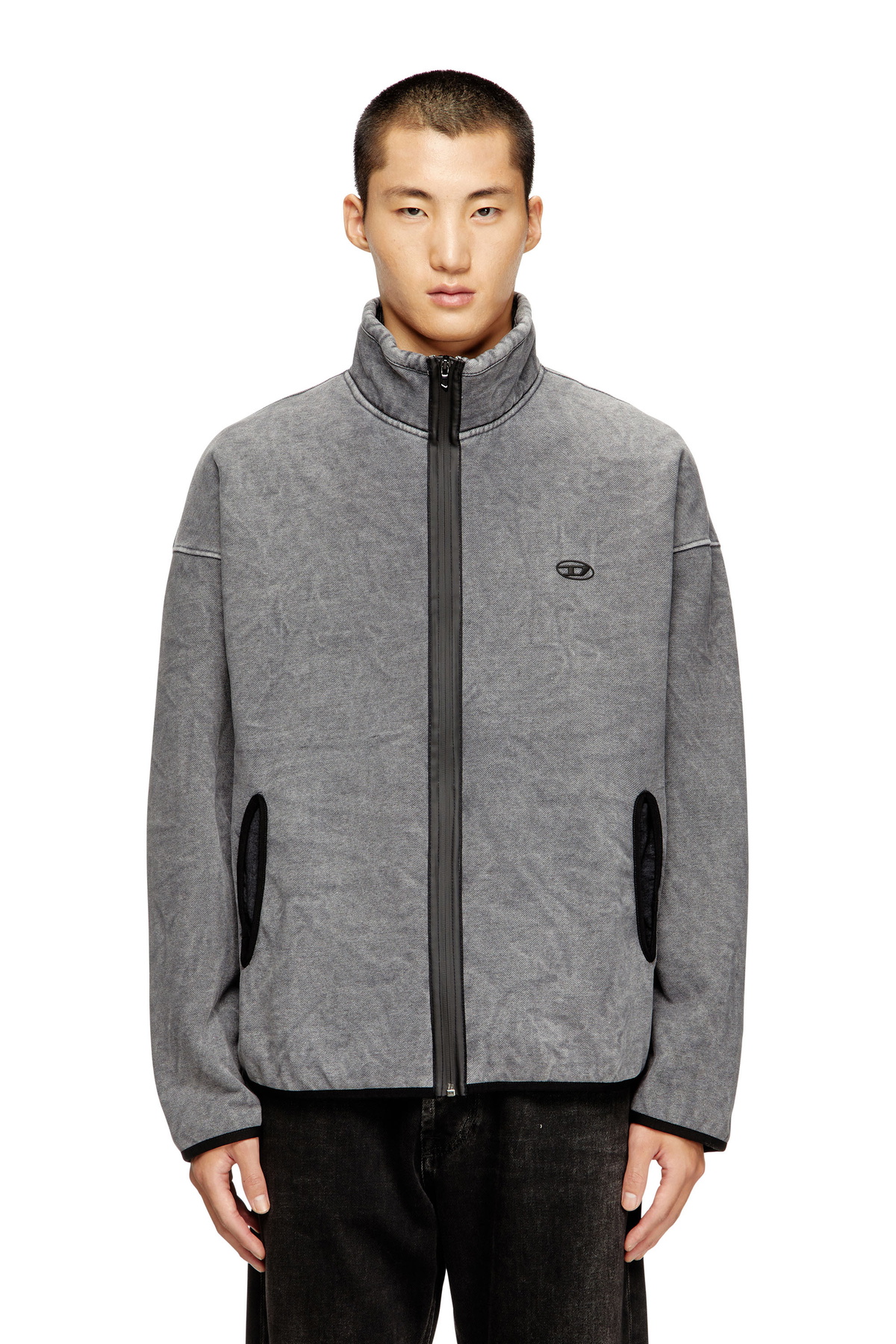Diesel Zip-up sweatshirt with inner lining - Sweaters Mens in Grey