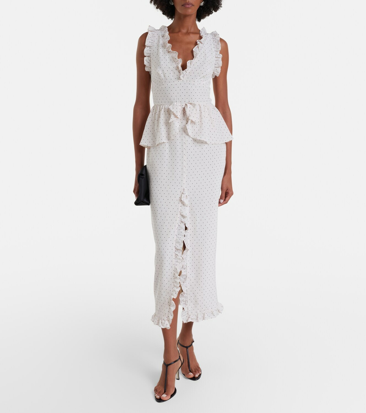 Alessandra Rich Polka-dot peplum silk midi dress