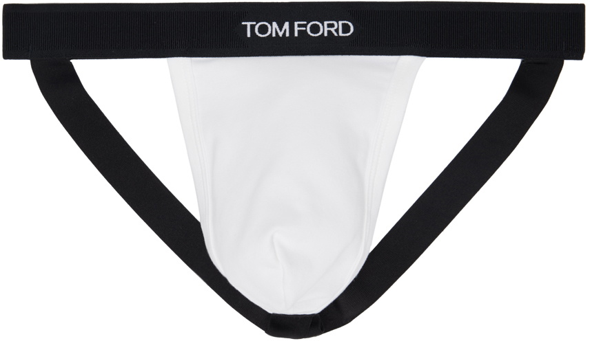 TOM FORD White Jacquard Logo Jock Strap