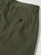 Noah - Straight-Leg Pleated Cotton-Twill Trousers - Green