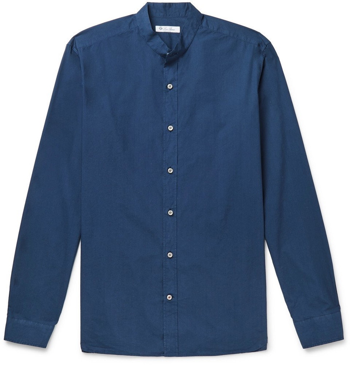 Photo: Loro Piana - Alvin Slim-Fit Grandad-Collar Cotton Shirt - Navy