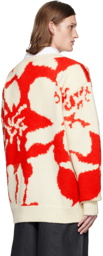 Dries Van Noten Off-White & Red Jacquard Sweater