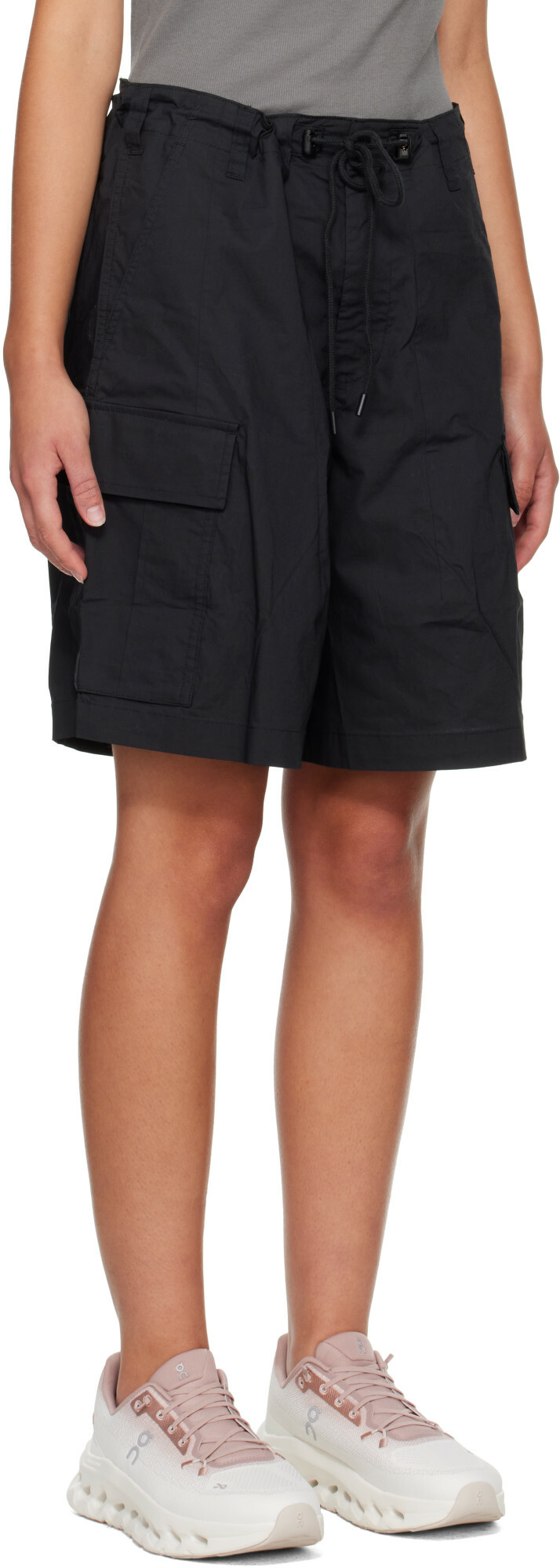 SKIMS Black Woven Cotton Oversized Cargo Shorts