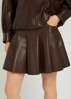 Nour Hammour Pleated Leather Mini Skirt Brown
