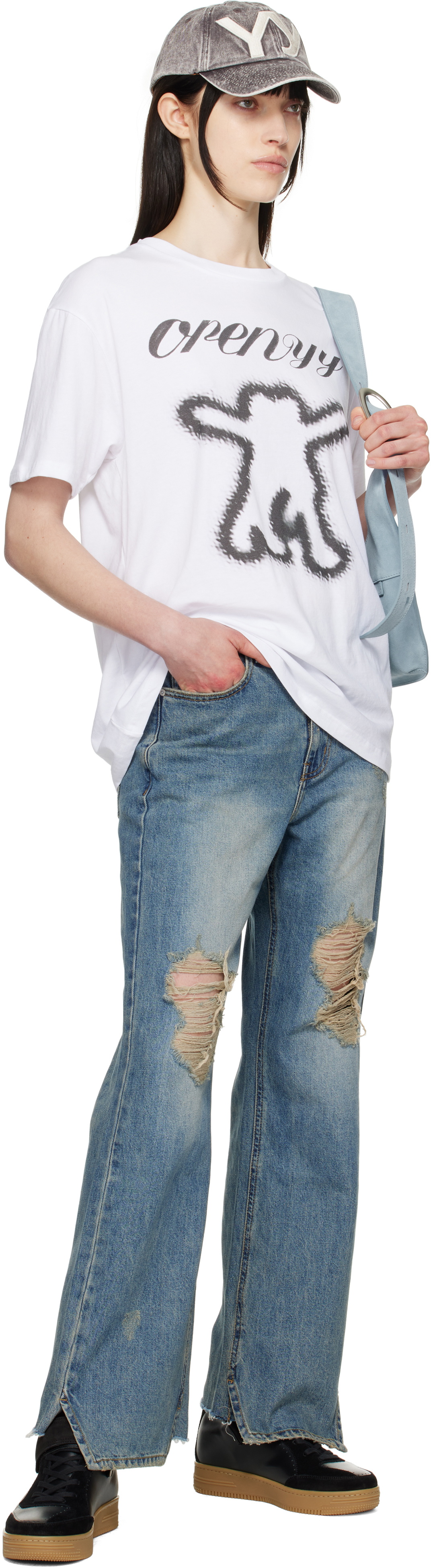 【OPEN YY】DISTRESSED LOOSE STRAIGHT JEANS OPEN YY Blue Distressed Loose Straight Jeans OPEN YY