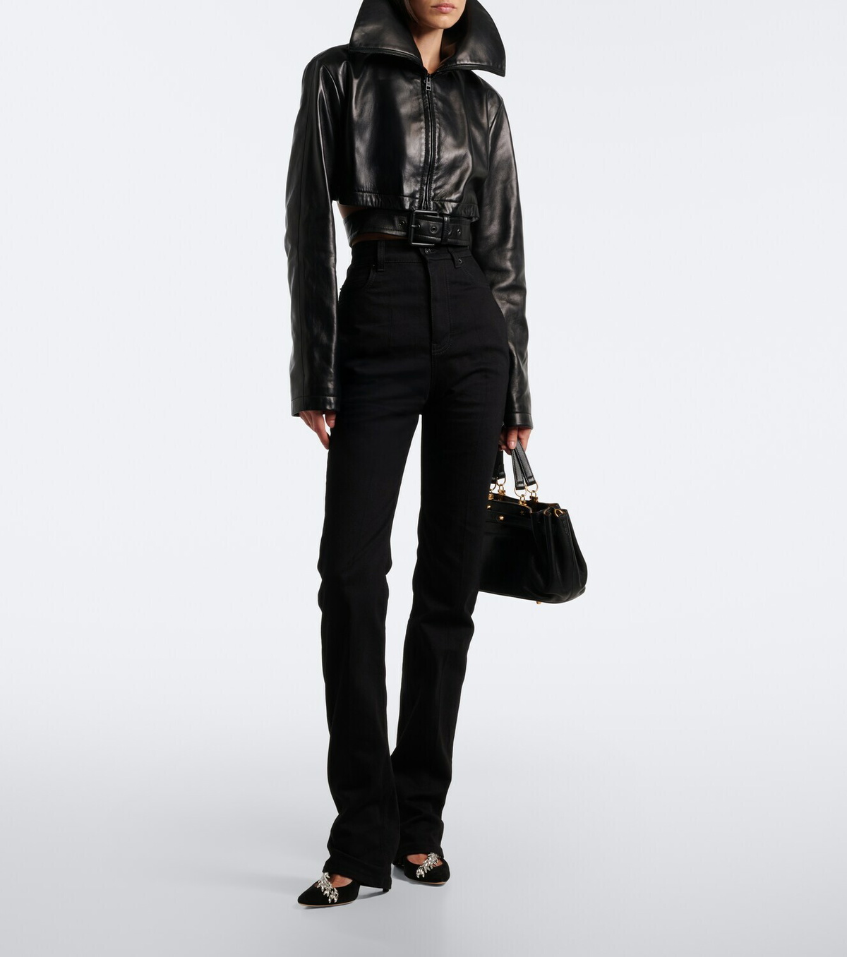 Balenciaga Belted cropped leather jacket