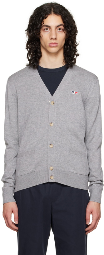 Photo: Maison Kitsuné Gray Tricolor Fox Cardigan