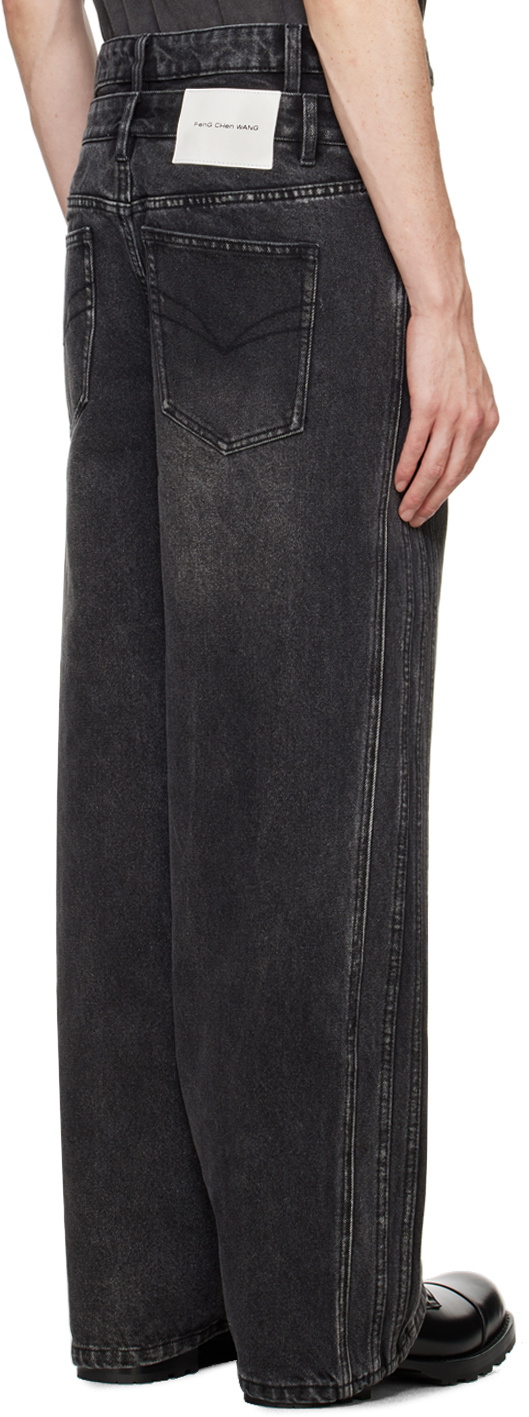 Feng Chen Wang Black Seaming Double Waist Jeans