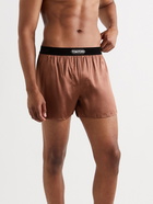 TOM FORD - Velvet-Trimmed Stretch-Silk Satin Boxer Briefs - Brown