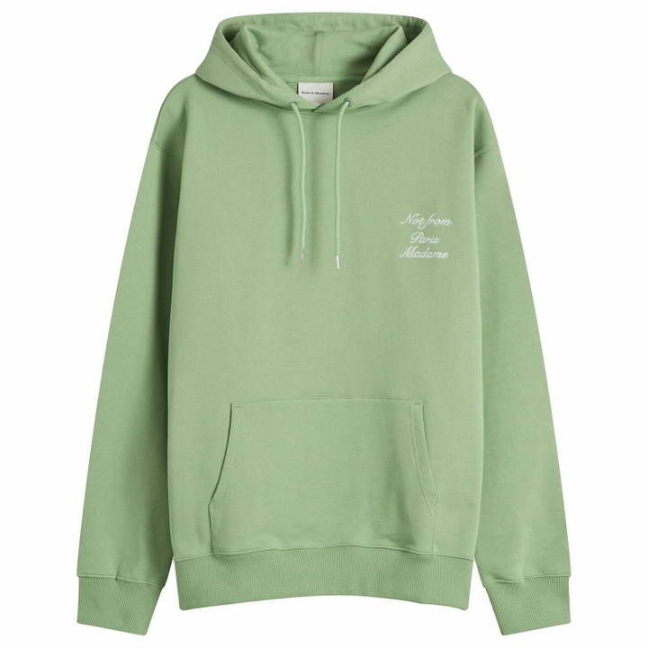 Photo: Drôle de Monsieur Men's Calligraphy Slogan Hoodie in Light Green