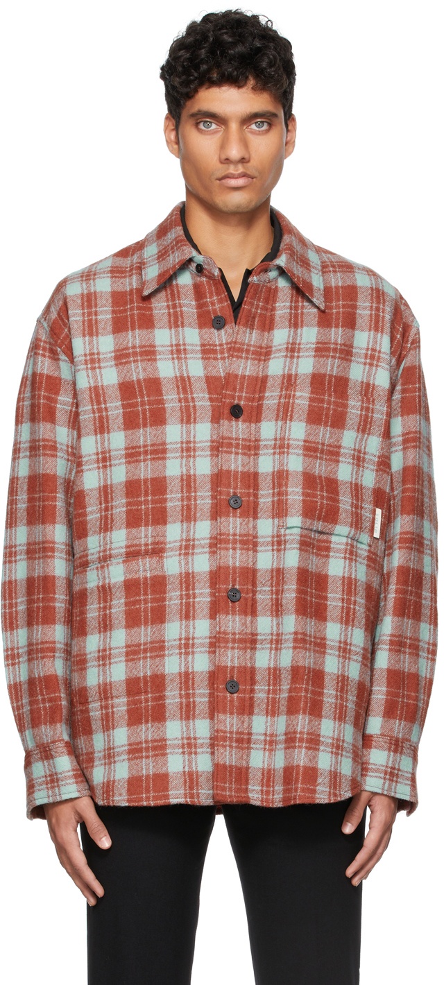 Solid Homme Red & Blue Wool Flannel Over Shirt Solid Homme
