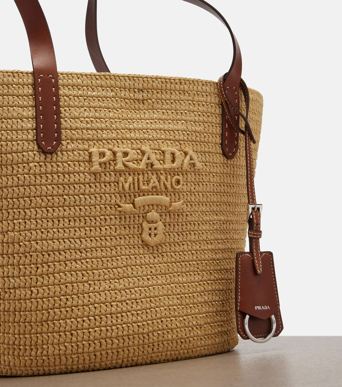 Prada Medium raffia-effect crochet basket bag