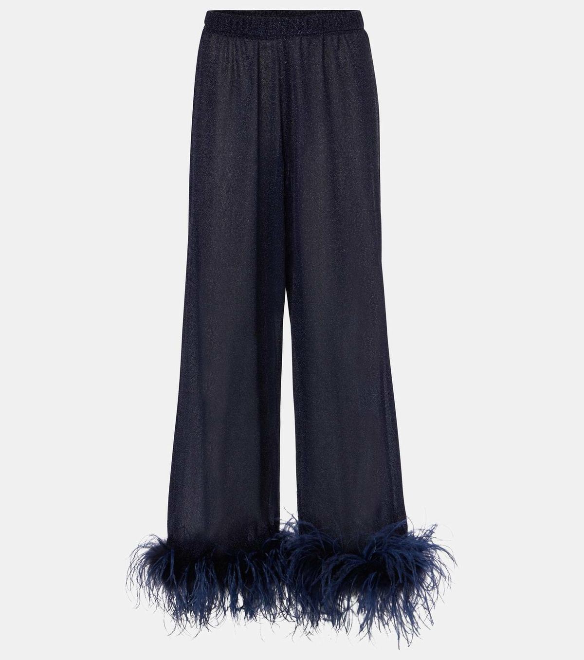 Oséree Lumière Plumage feather-trimmed lamé pants Oseree
