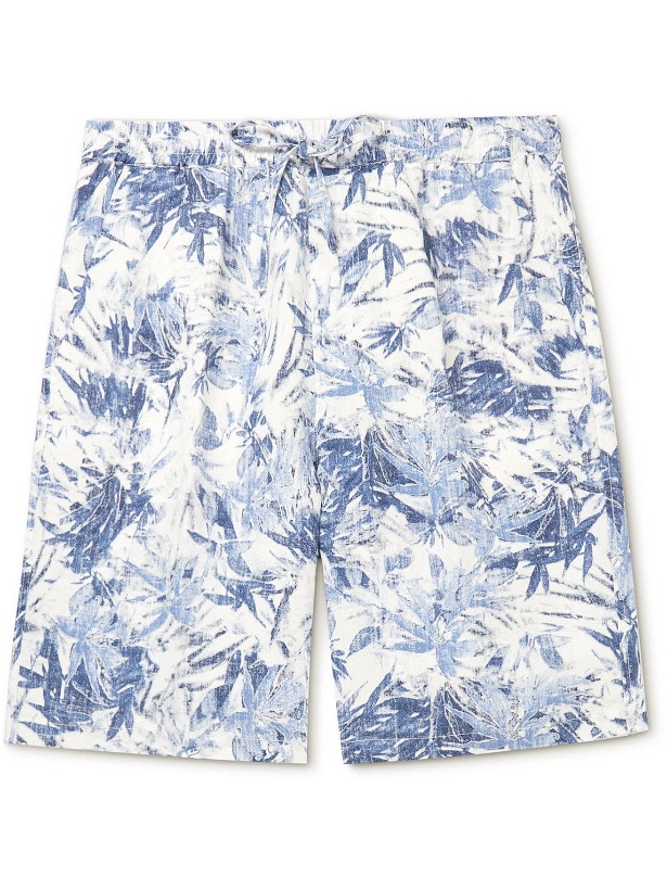 Photo: 120% - Straight-Leg Printed Linen Drawstring Bermuda Shorts - Blue