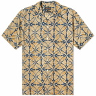 Beams Plus Men's Open Collar Block Print Shirt in Blue