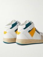 SAINT LAURENT - Lax Colour-Block Leather and Suede High-Top Sneakers - White