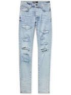 AMIRI - Skinny-Fit Swarovski Crystal-Embellished Distressed Stretch-Denim Jeans - Blue