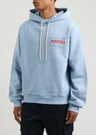 Marni Logo Hooded Cotton Sweatshirt Light Blue